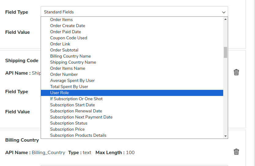 map field for user roles