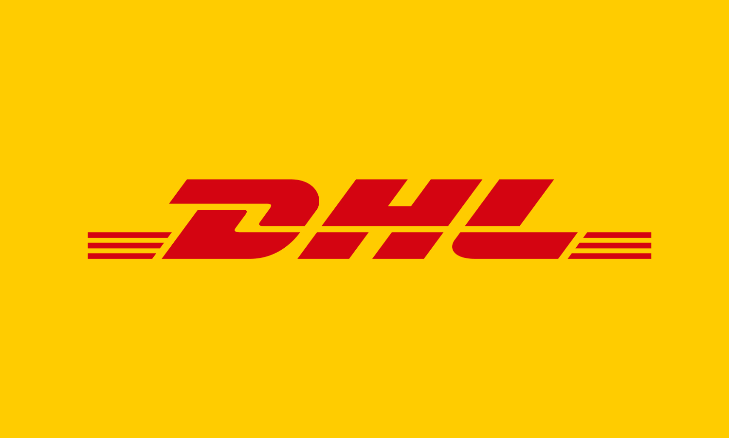 DHL logo in red on a golden yellow background.