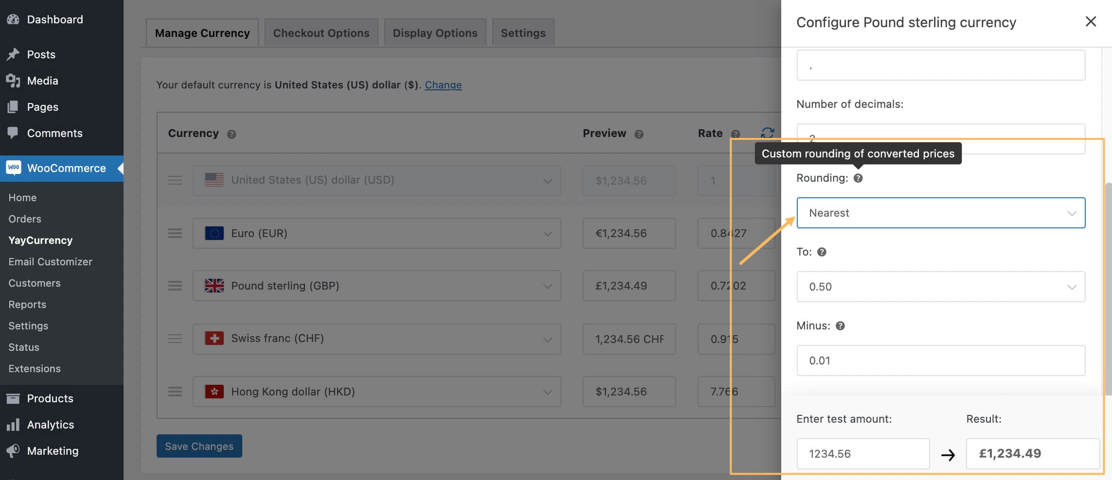 Rounding options for WooCommerce products converted prices 