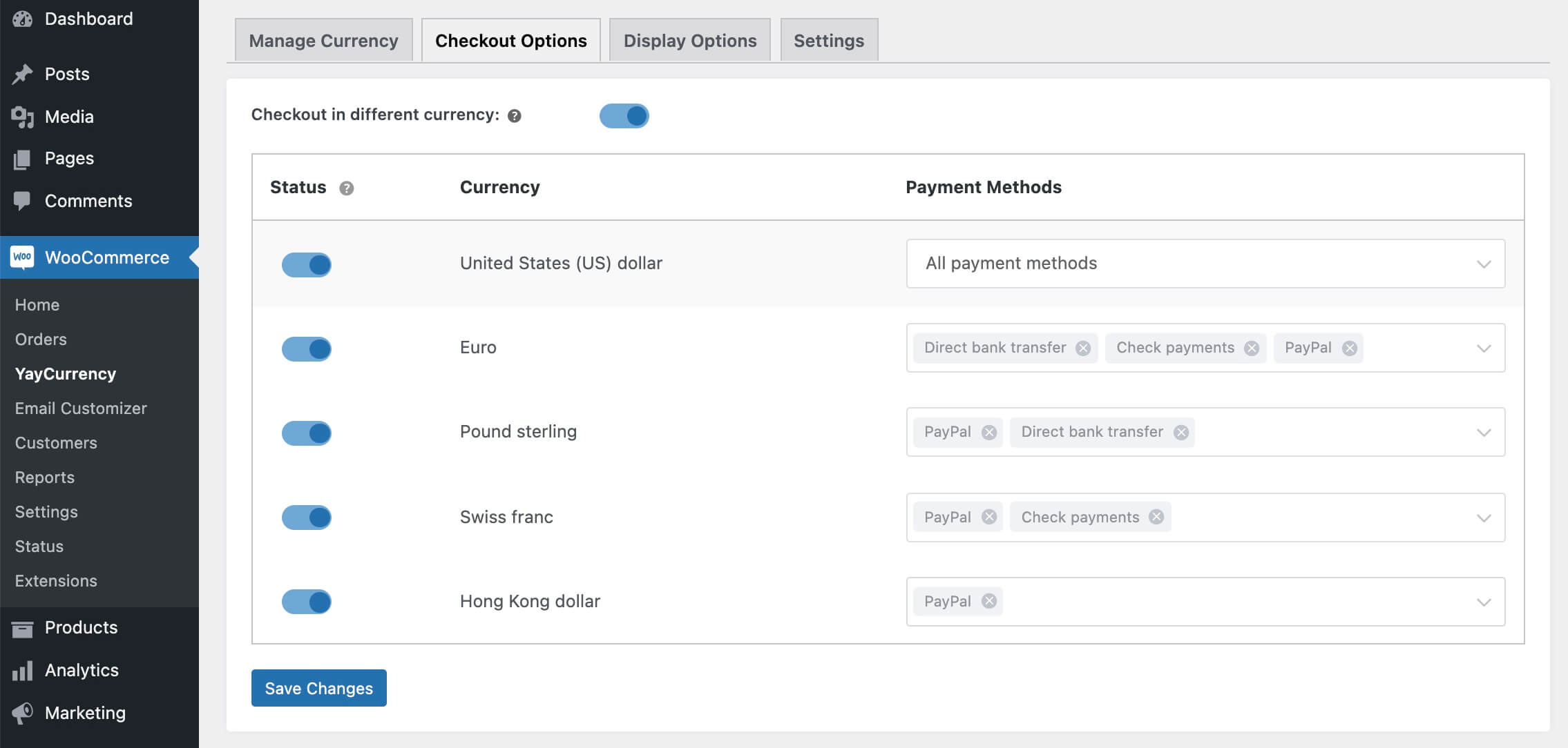 Payment methods for converted prices during WooCommerce checkout