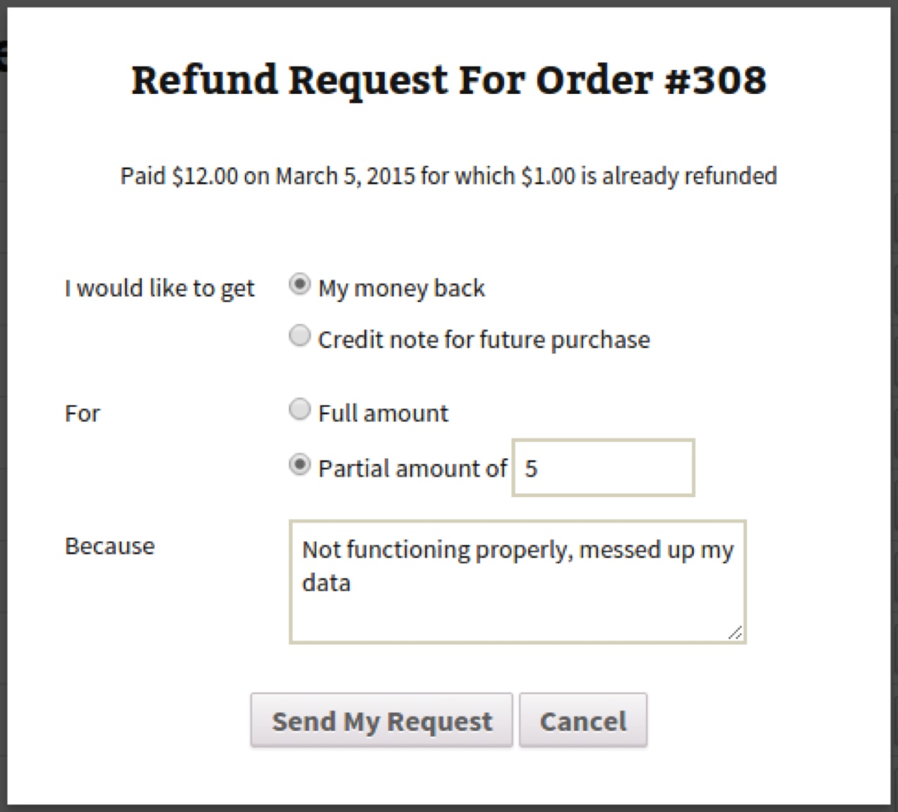 refund request with the WooCommerce Smart Refunder extension