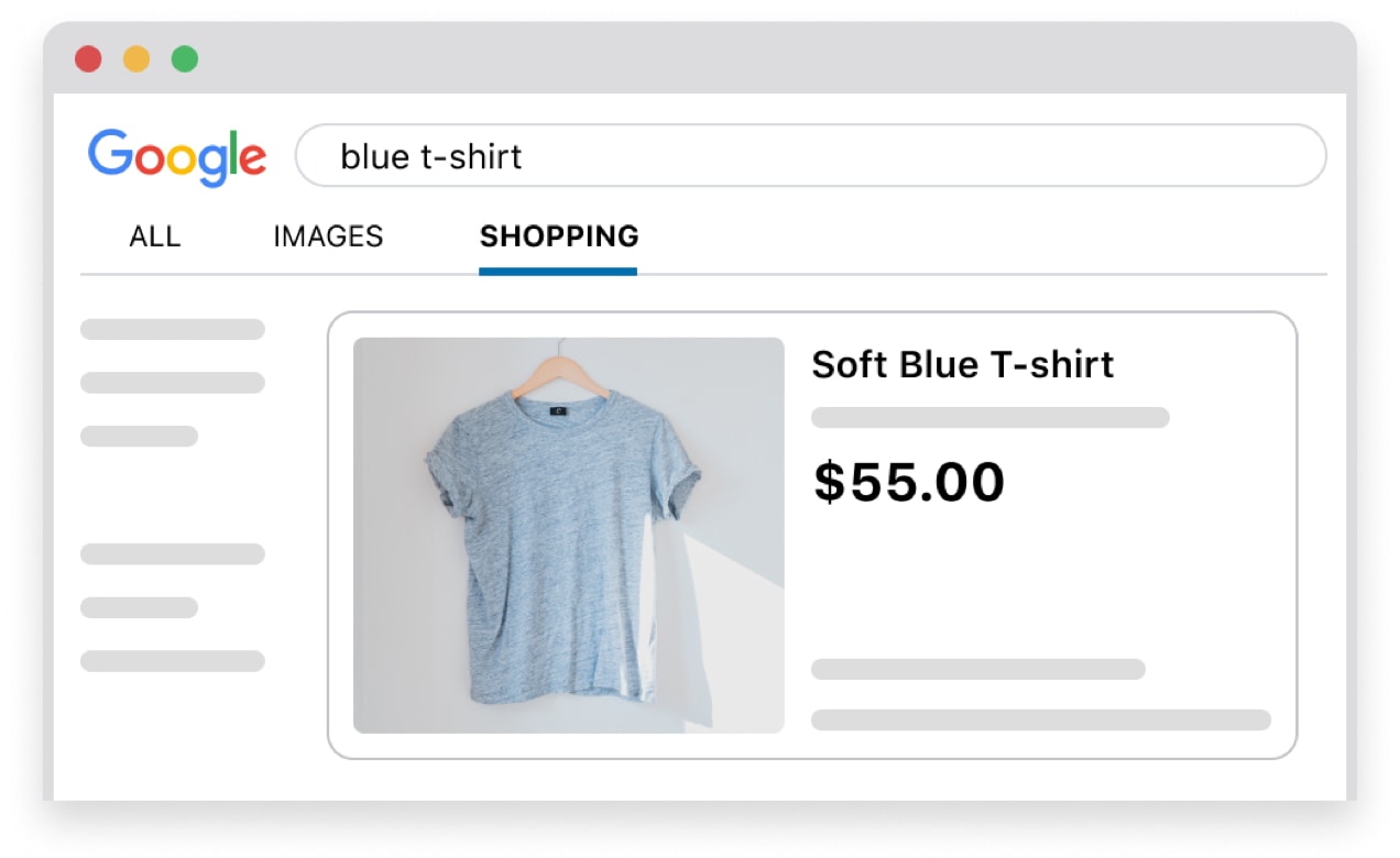 Google listing for soft blue t-shirt