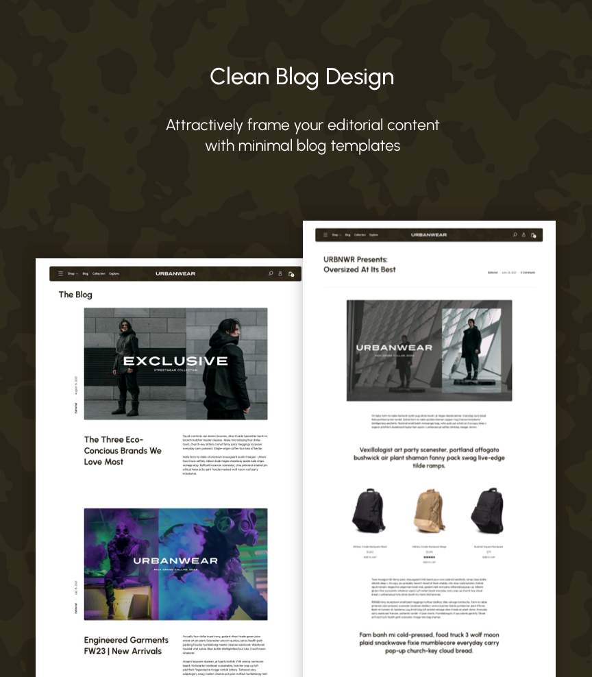 Urban Wear Street Wear Style Theme - Clean Blog Design - Attractively frame your editorial content with minimal blog templates