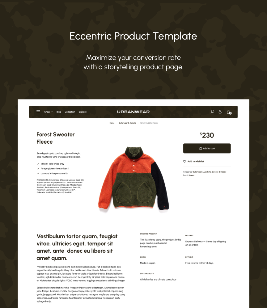 Urban Wear Theme - Eccentric Product Template - Maximize your conversion rate with a storytelling product page