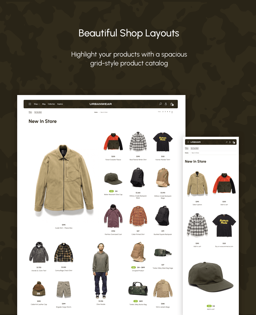 Urban Wear Fashion Theme - Beautiful Shop Layouts - Highlight your products with a spacious grid-style product catalog