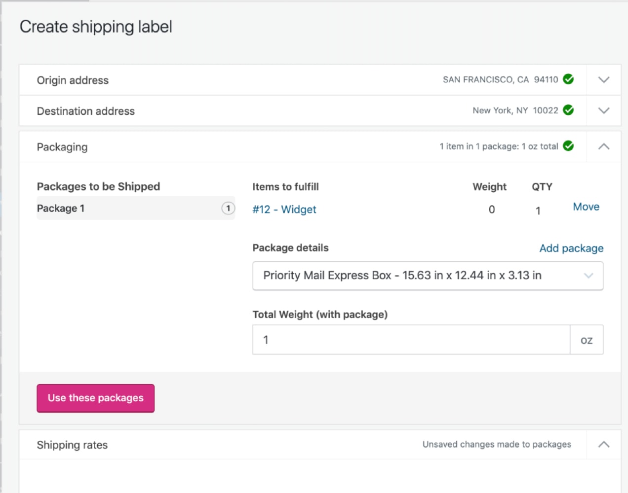 purchasing a shipping label in WooCommerce