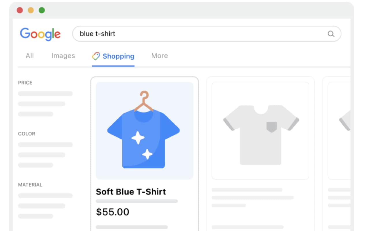 Google ad for a blue t-shirt