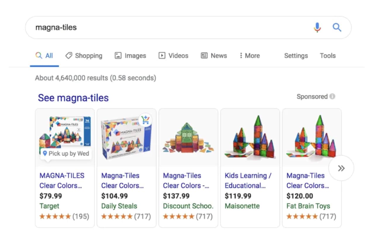 Magna-Tiles listings in Google Shopping