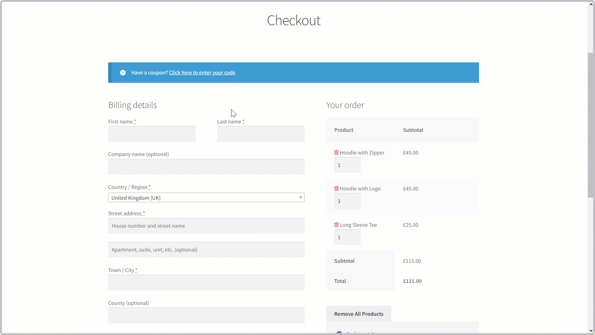 WooCommerce update cart on checkout