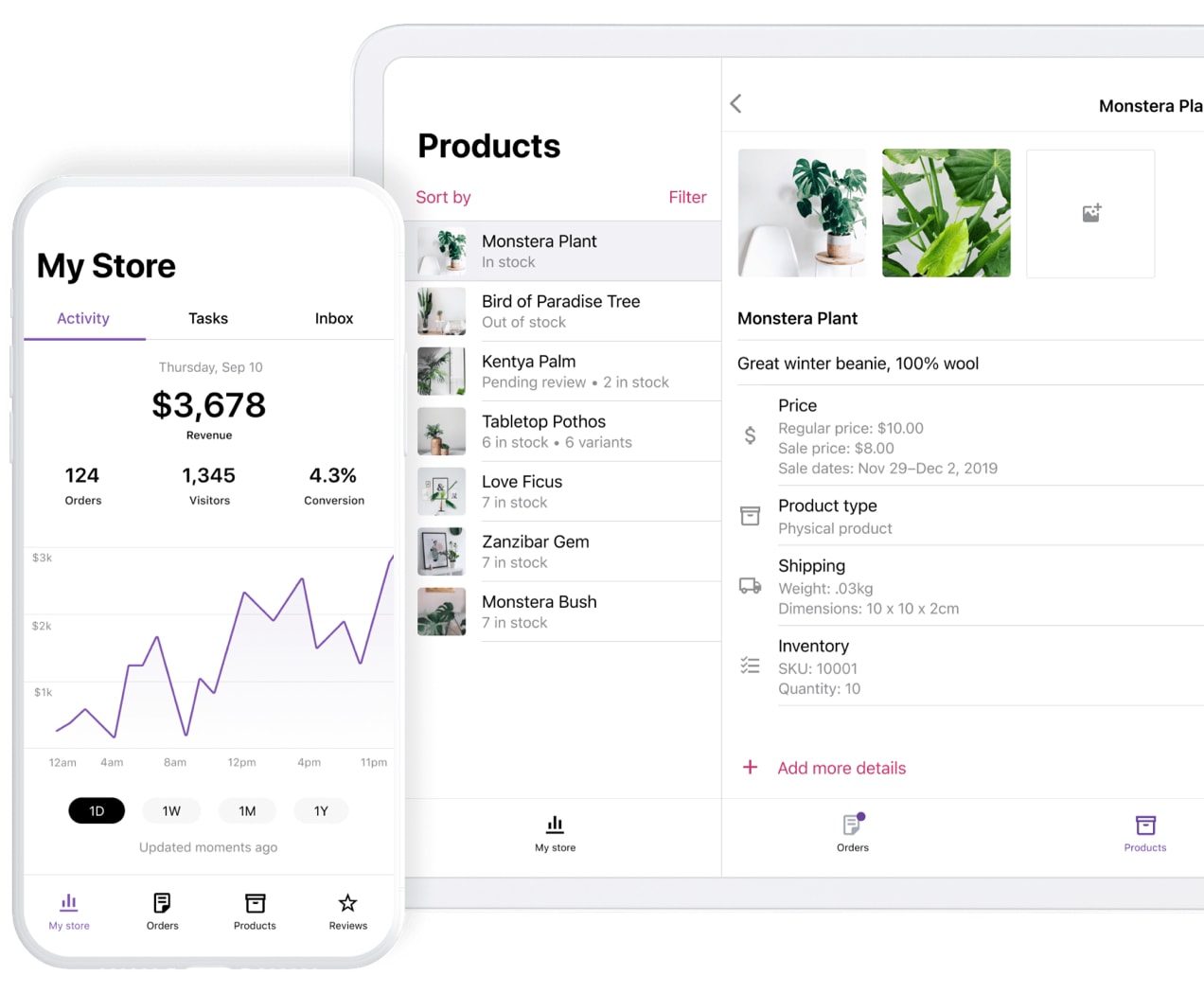 WooCommerce mobile app on a phone and tablet