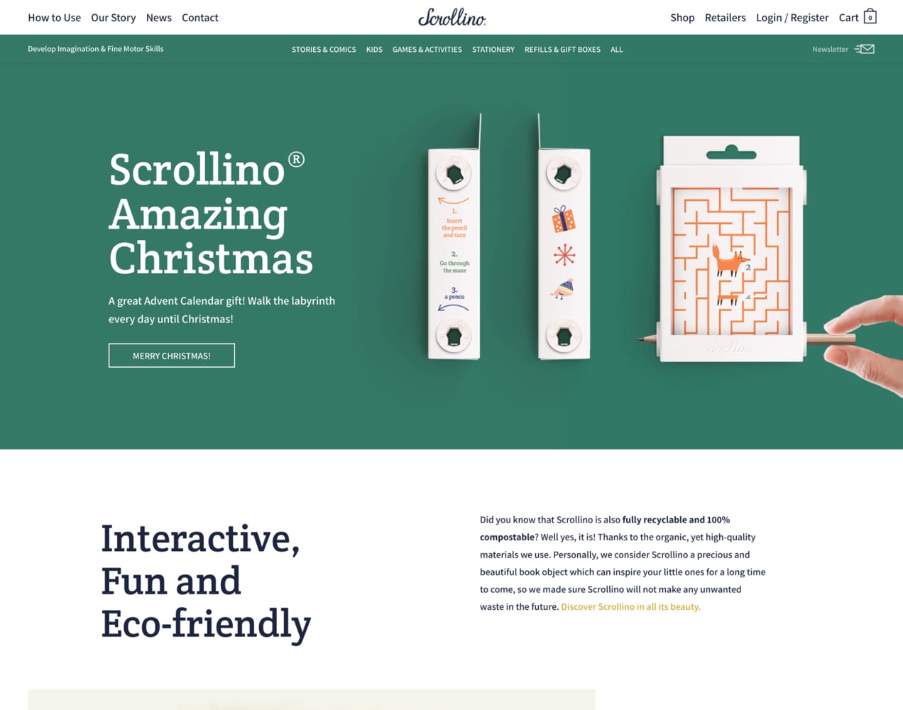 Scrollino website with unique fonts