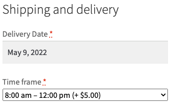 Selecting a time frame with a delivery fee