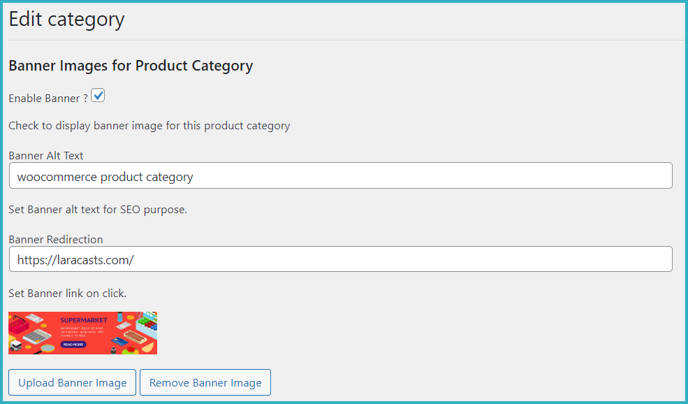 woocommerce category banner management