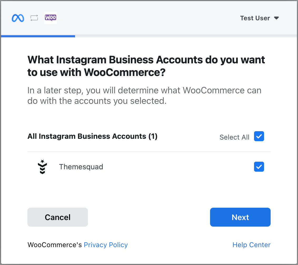 Check the Instagram Business Account to use in your store connection.