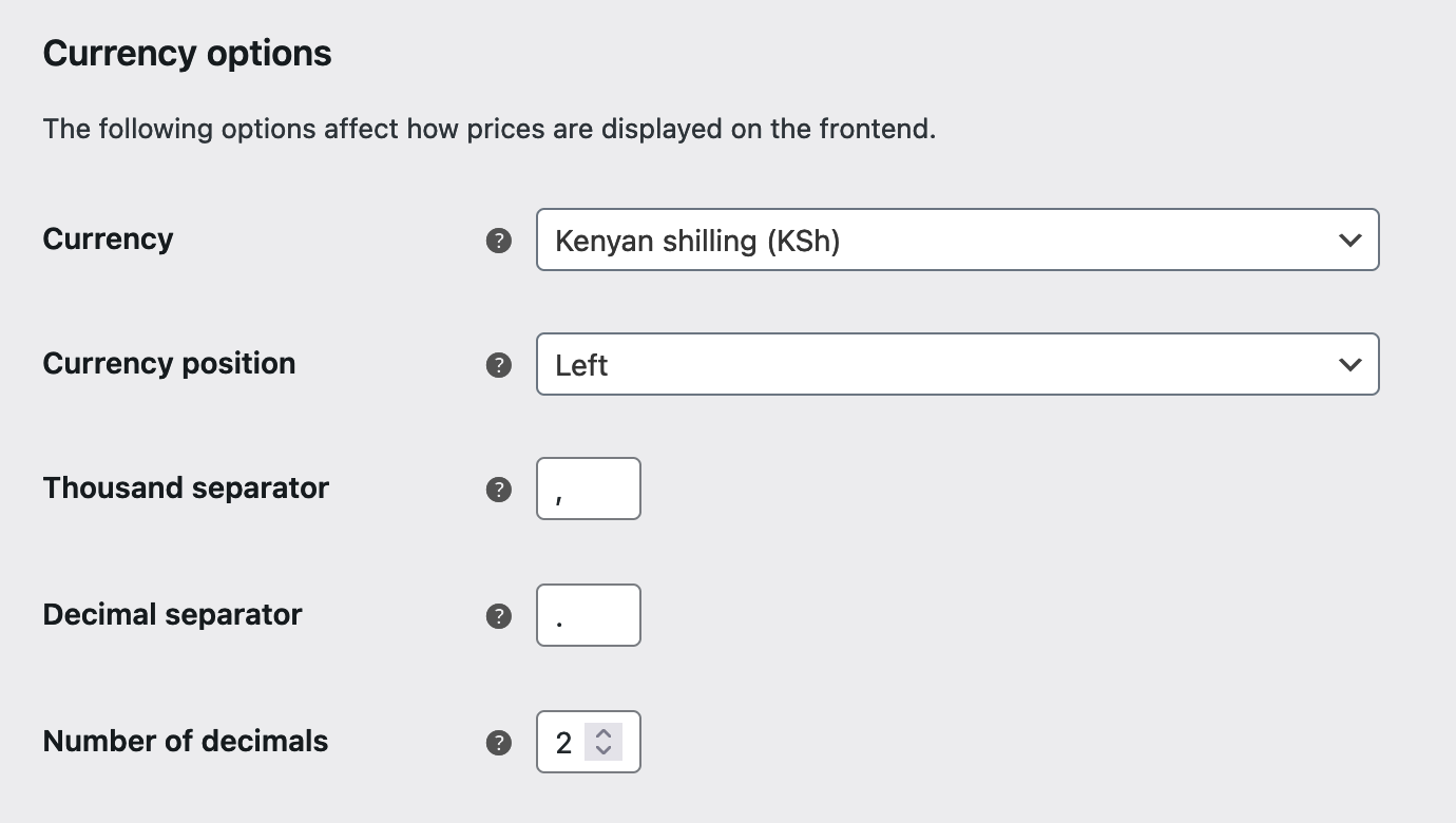 Options that affect how prices are displayed on the frontend.