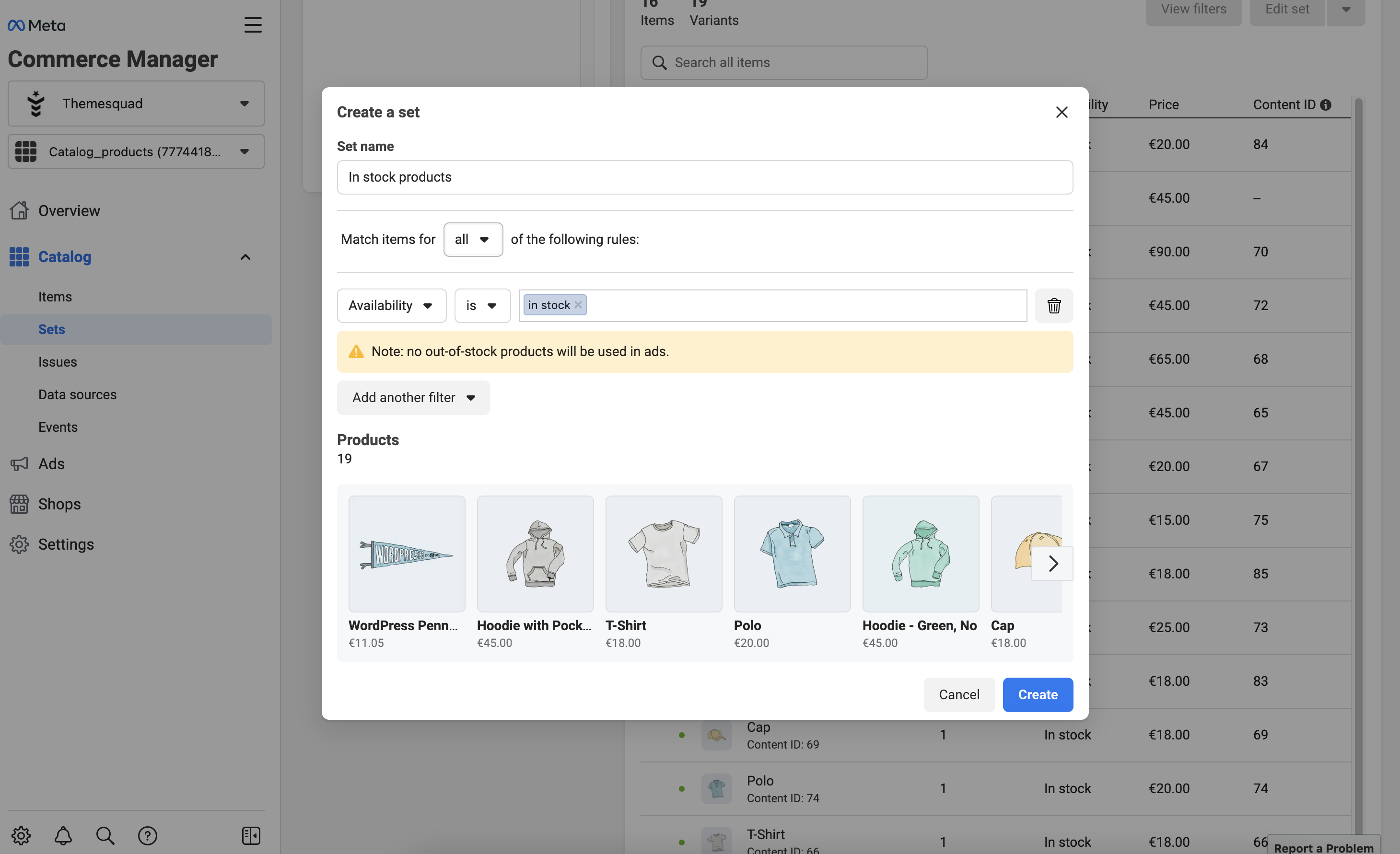 Create a set with in-stock products only in your Commerce Manager Catalog