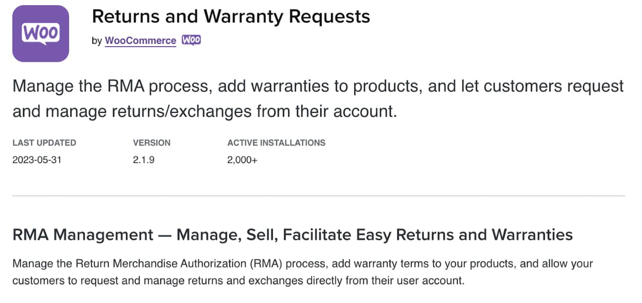 Returns and Warranty requests extension
