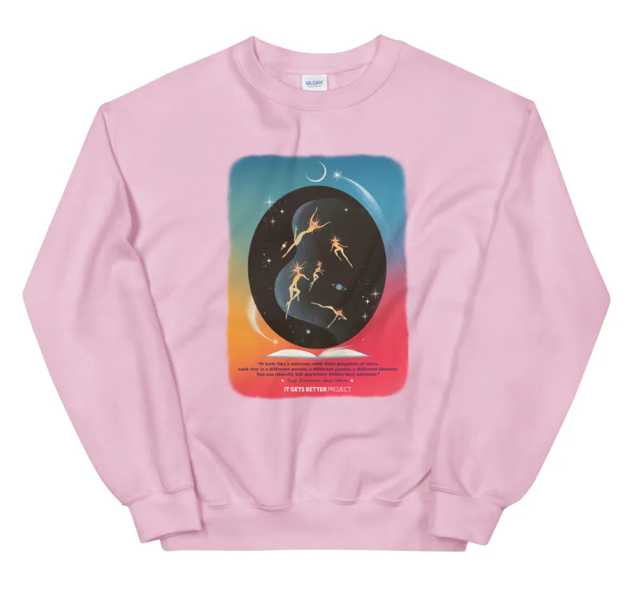 pink sweatshirt from the It Gets Better Project