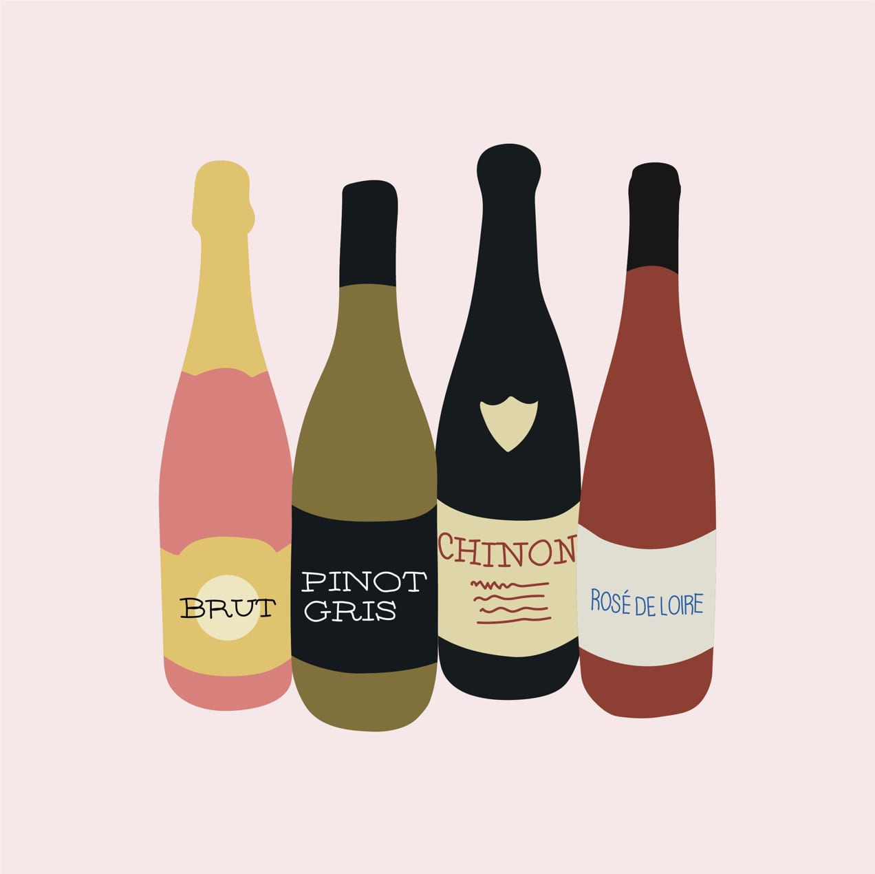 illustration of four bottles of wine