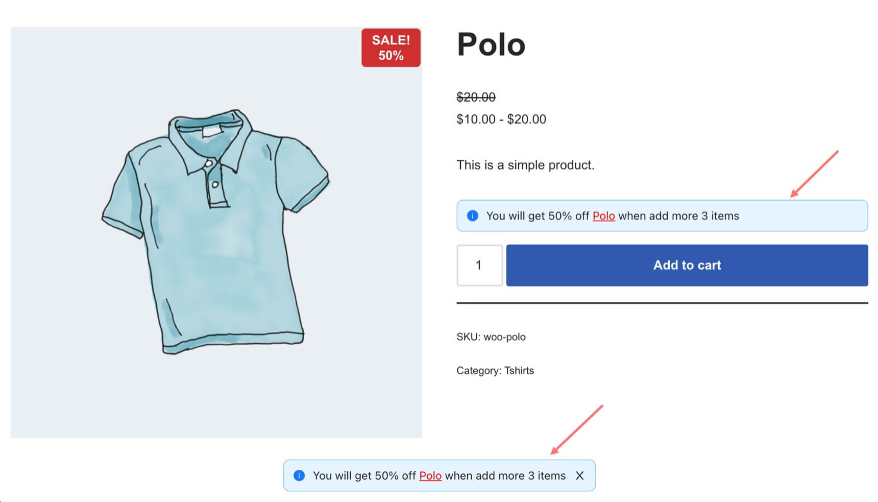 Upselling notice in WooCommerce Dynamic Pricing Discounts