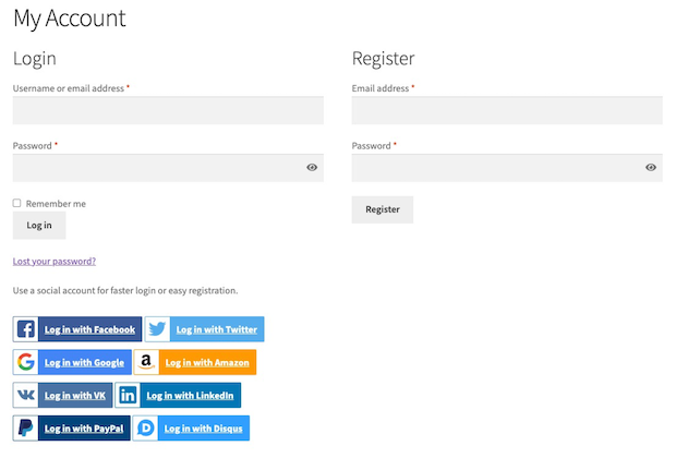 Social Login from the My Account page