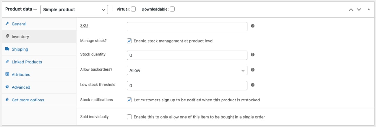 out of stock settings in WooCommerce