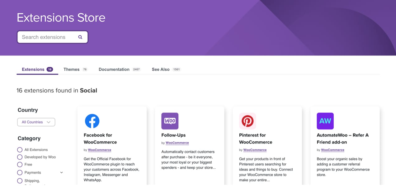 social media extensions available for WooCommerce