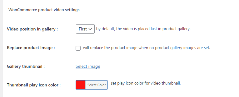 VideographypWP WC product gallery video options