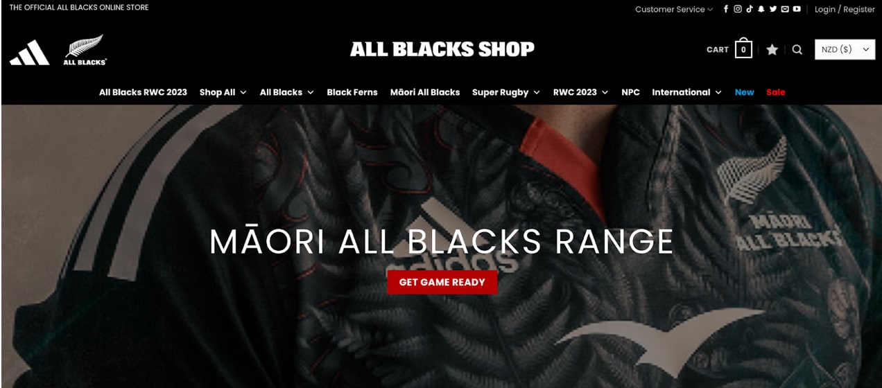 the All Blacks Shop website