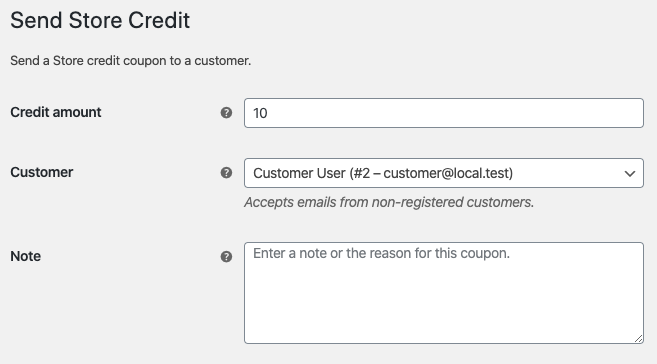 Form to send credit to a customer