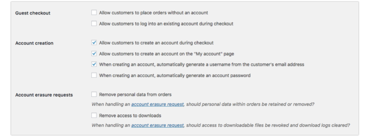 guest checkout and account creation options