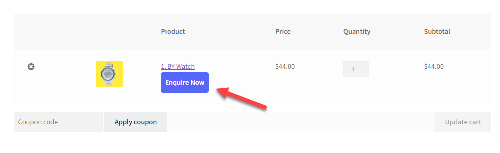 display woo product enquiry button on cart page