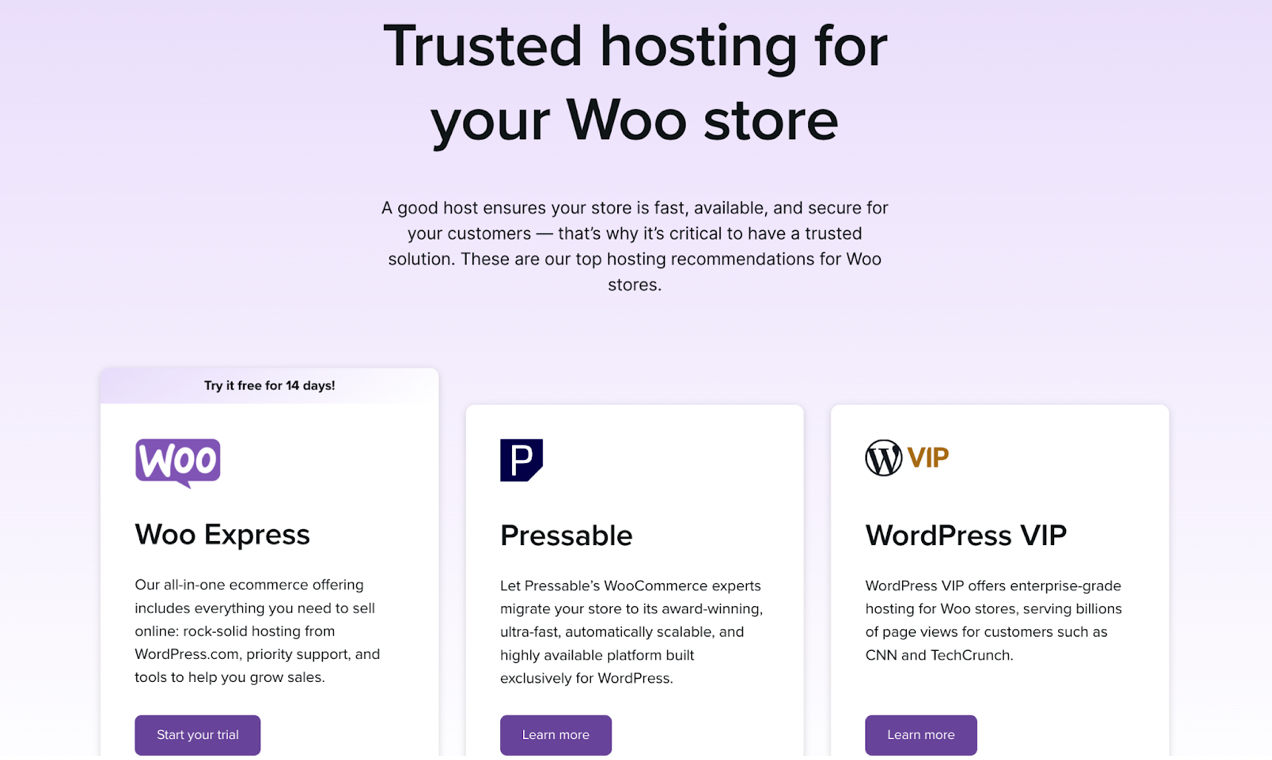 grid of hosting solutions for WooCommerce