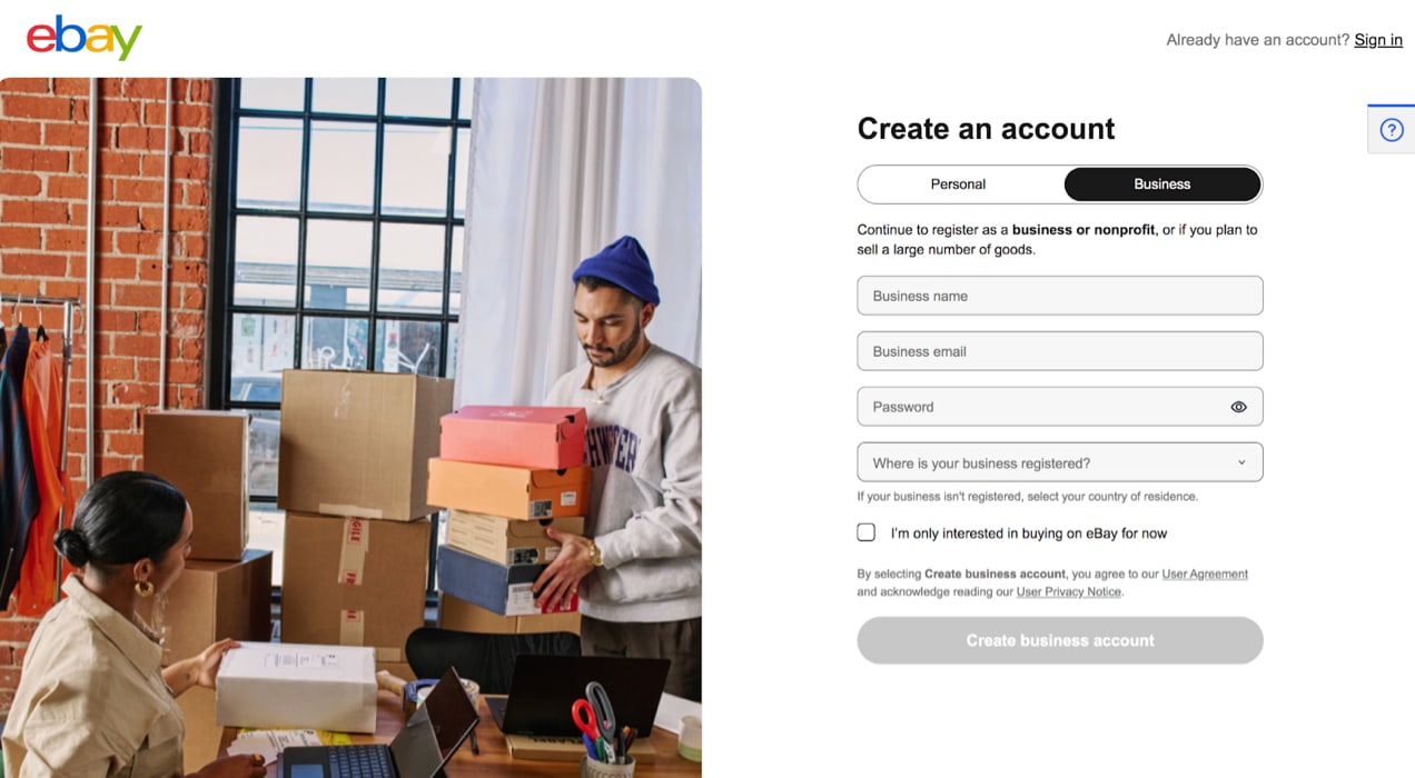 create an account screen