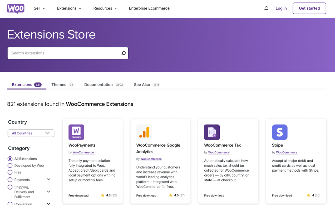 extensions available from WooCommerce