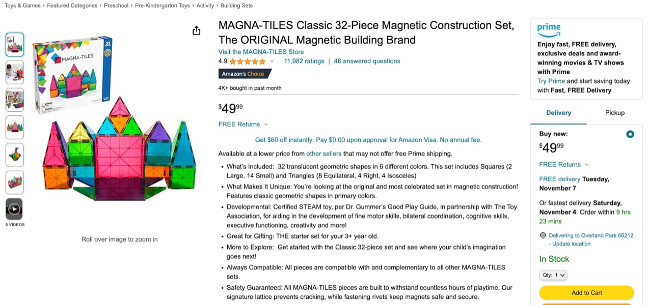 MAGNA-TILES listing on Amazon