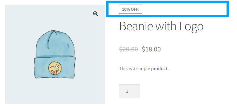 WooCommerce product displaying the discount as a percentage