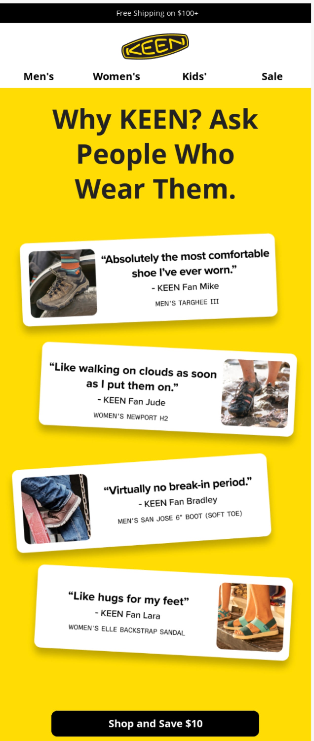 email from Keen featuring lots of testimonials 