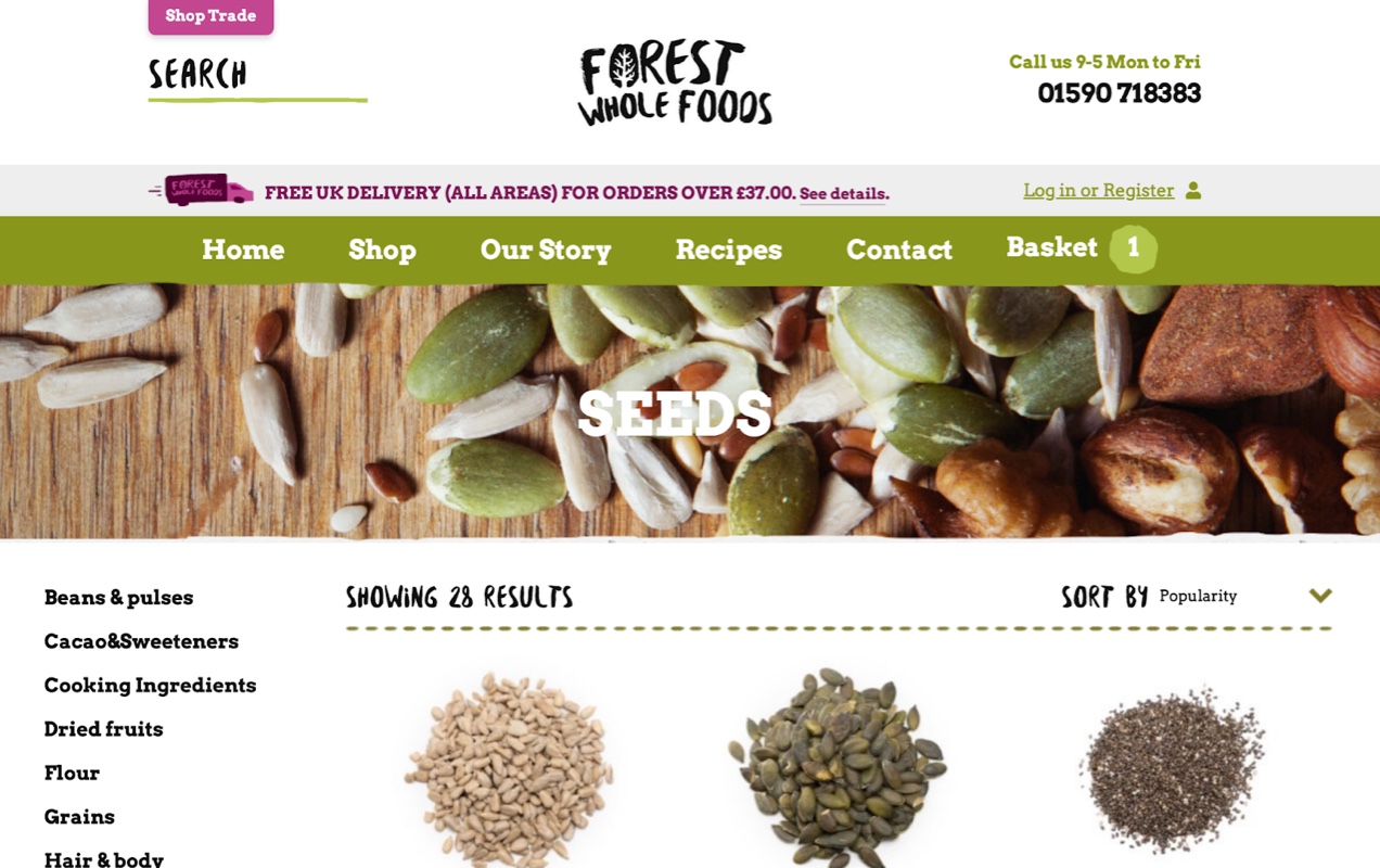 Forest Whole Foods product listings with filters to sort them more easily