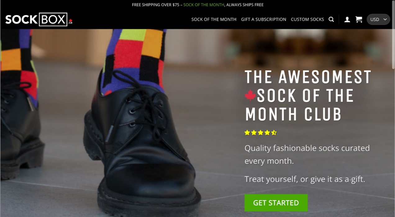 SockBox homepage showcasing colorful socks